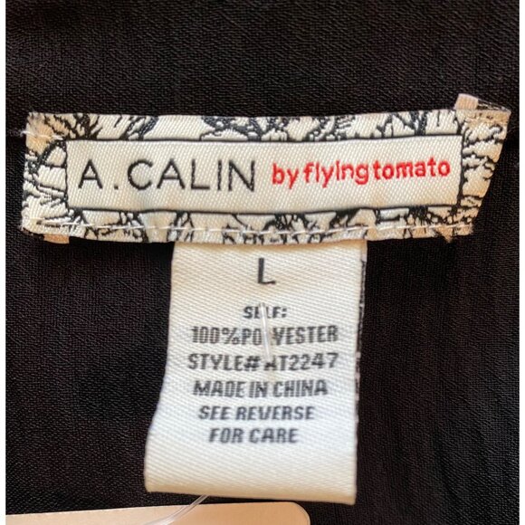 A. Calin By Flying Tomato Blouse Women L Black Long-Sleeve Smocked Cuffs Peasant - Picture 3 of 14